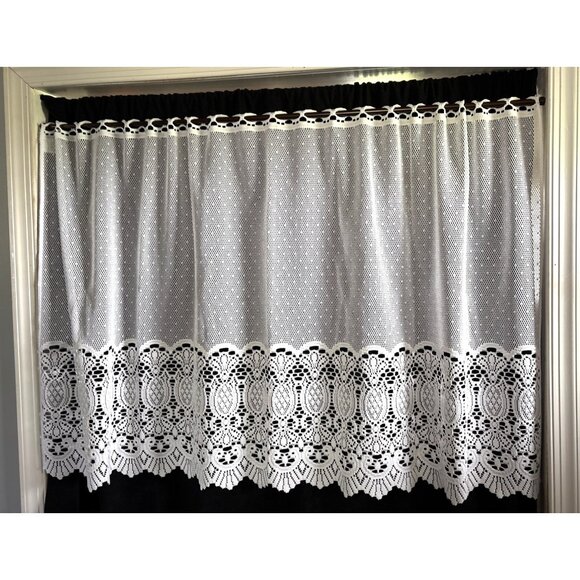 White Lace Valance Curtain 28"L X 60"W Polyester - Picture 1 of 10